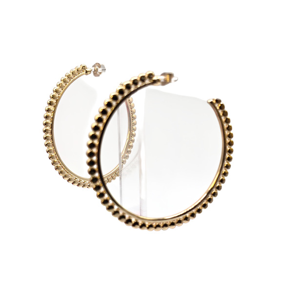 Earrings Gold Tone Beaded Hoop Womens Large Statement Textured Round SKU2404 - Picture 1 of 8